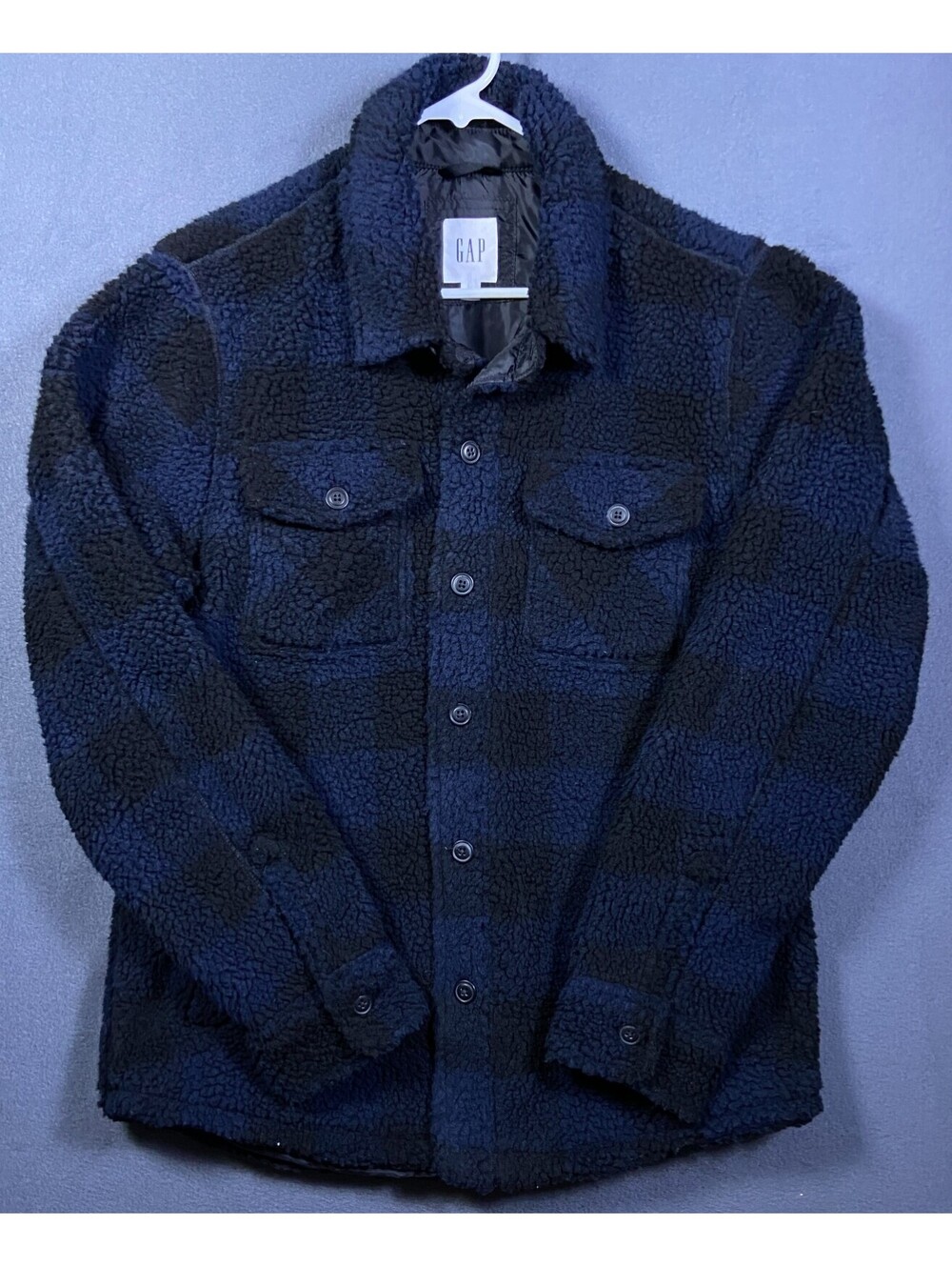 NEW Gap Navy Blue Gray Flannel Shirt Jacket Shacket  Mens M Outdoors Camp Hiking